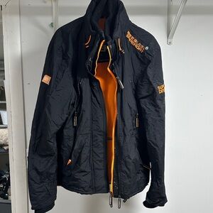 Superdry Men's Black Jacket with Orange Highlights